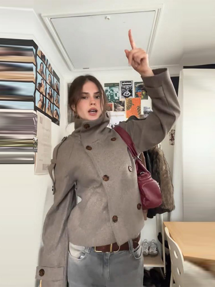Stand Collar Short Brown Women - Wool Coat Peacoat review and price